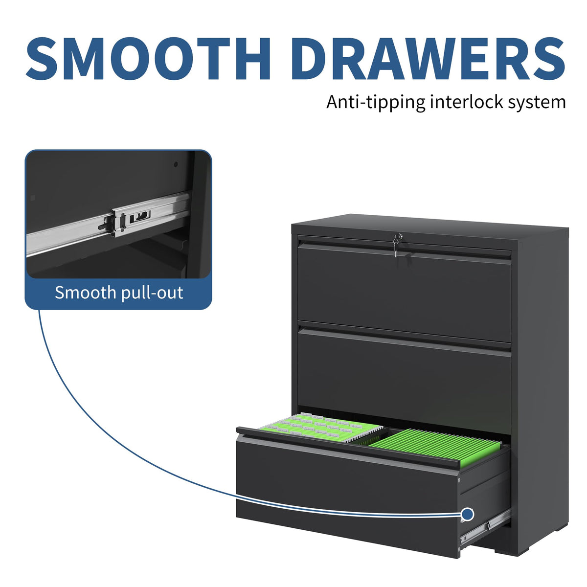3 Drawer Metal File Cabinet with Lock E519226