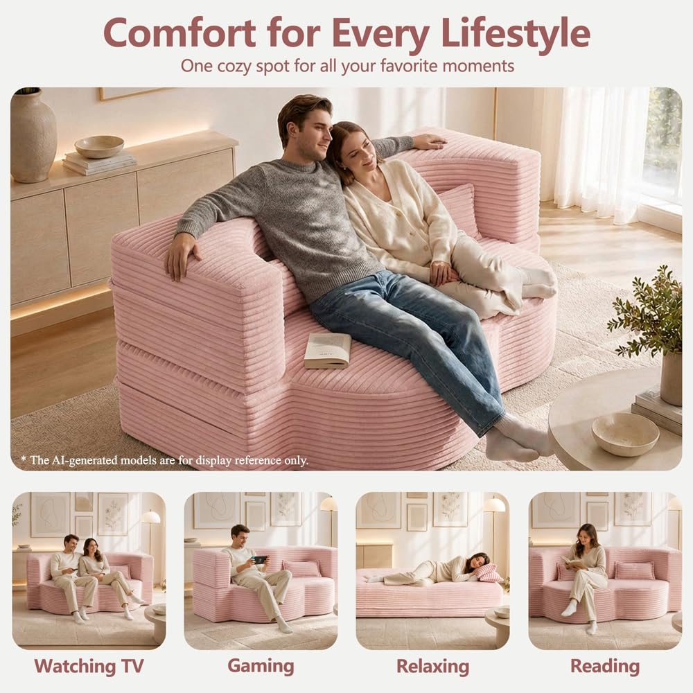 Pink Corduroy Futon Sofa Bed V321
