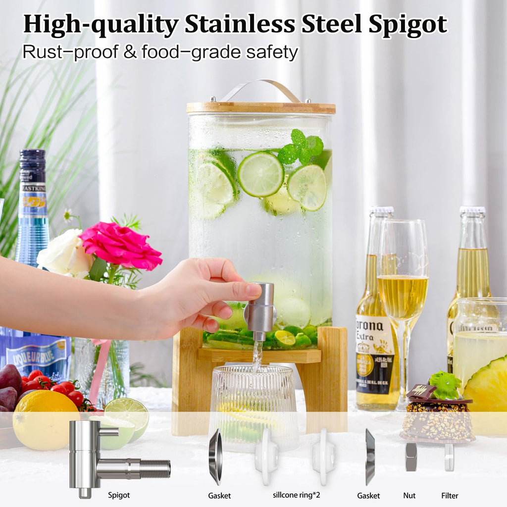 1.2 Gallon Glass Drink Dispenser with Stand and Spigot, 2 Pack U9982