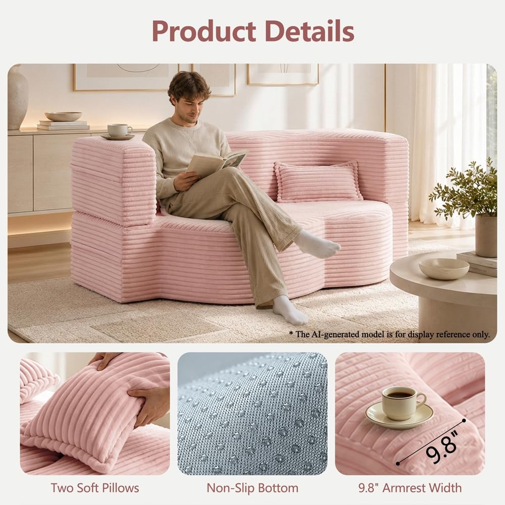 Pink Corduroy Futon Sofa Bed V321