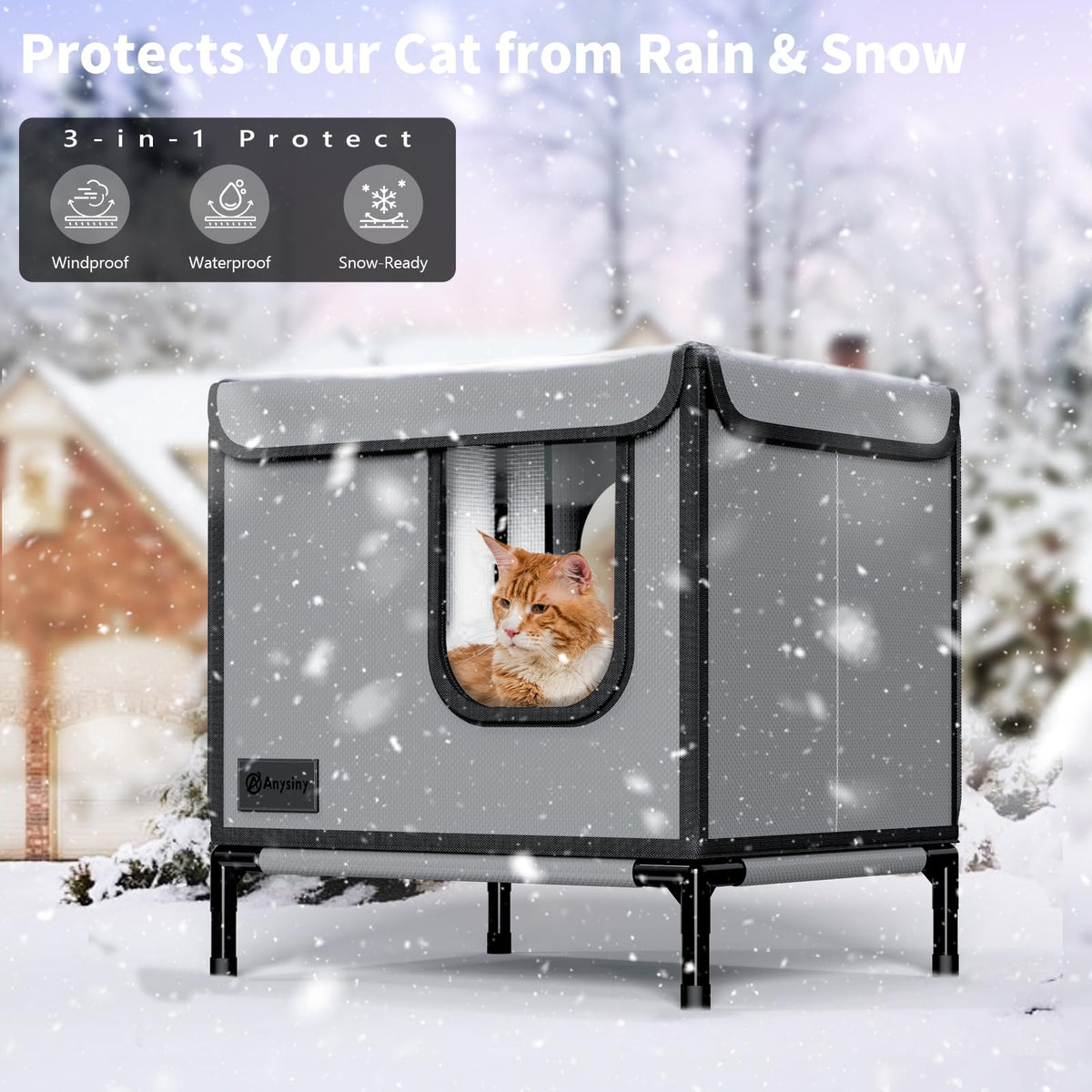 Weatherproof Outdoor Cat House with Thermal Aluminum Foil Z9605