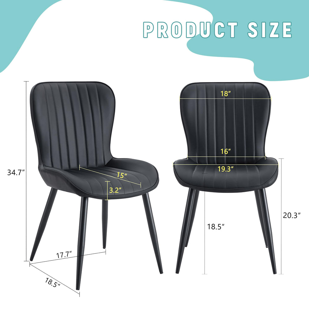 Black Dining Chairs Set of 4 PU Leather Metal Leg R8262