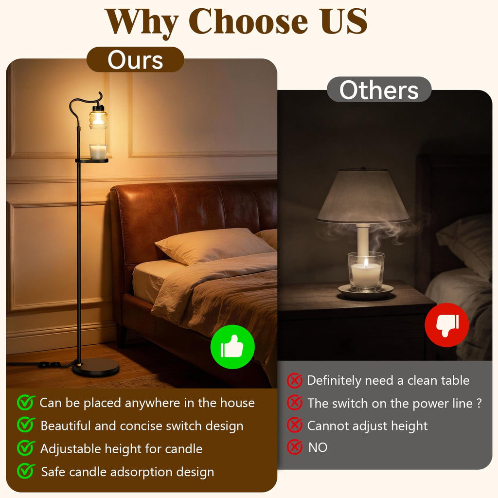 Dimmable Height Adjustable Candle Warmer Floor Lamp with Timer T7248