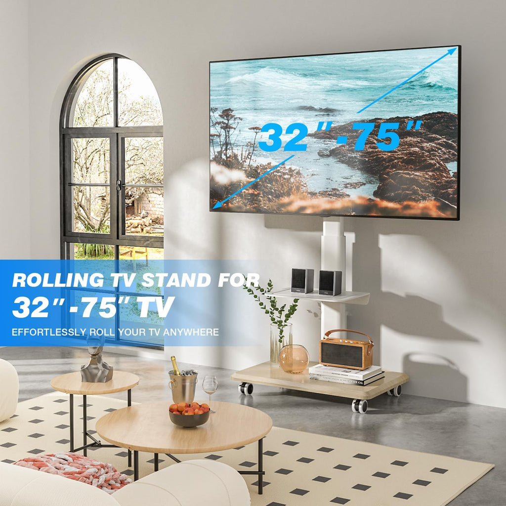 White Height Adjustable Rolling TV Stand for 32-75 Inch TVs Z362