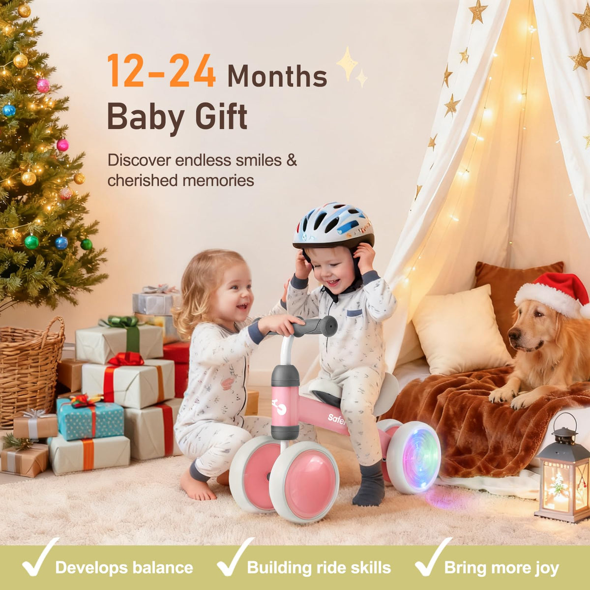 Baby Balance Bike with 4 Silent Wheels & Soft Seat U5979