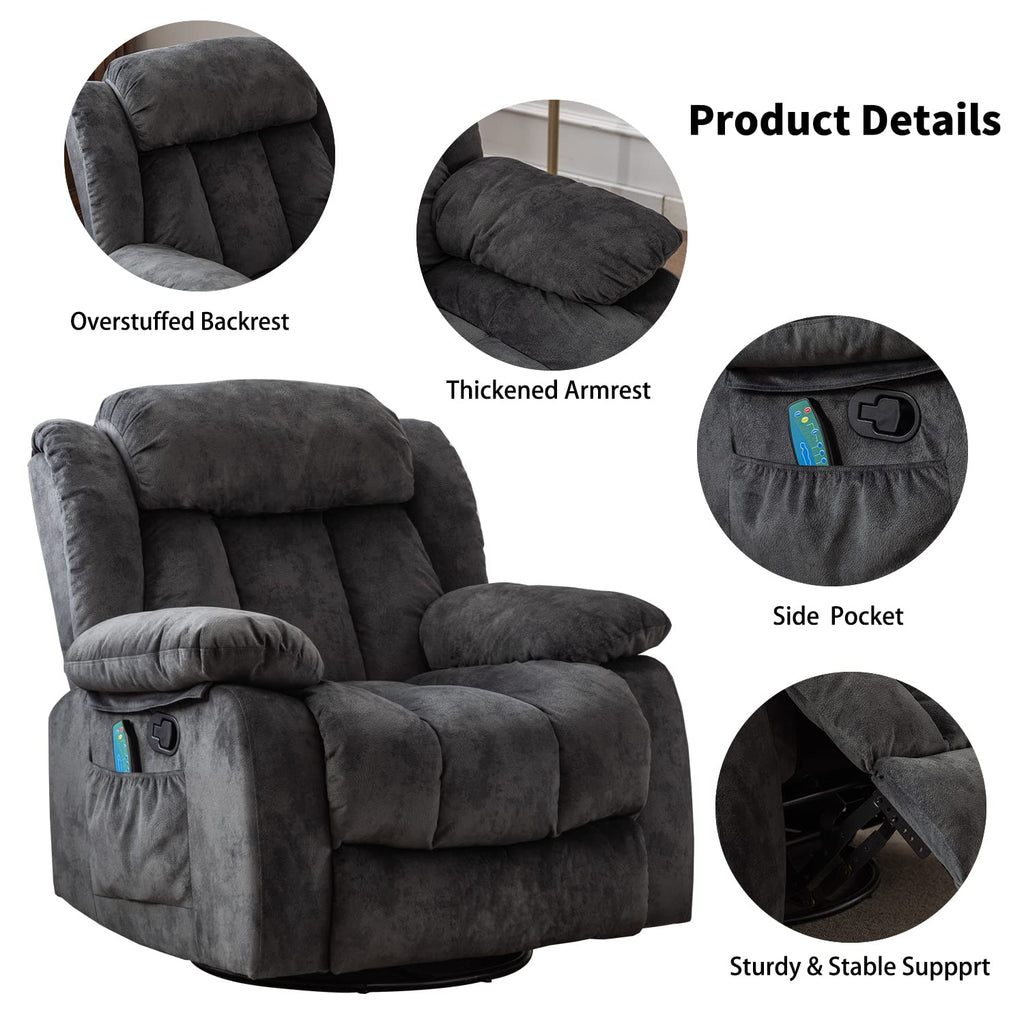 Gray Massage Swivel Rocker Recliner Chair A7766