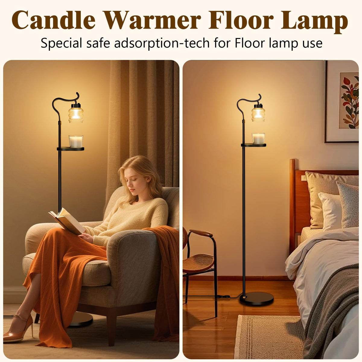 Dimmable Height Adjustable Candle Warmer Floor Lamp with Timer T7248