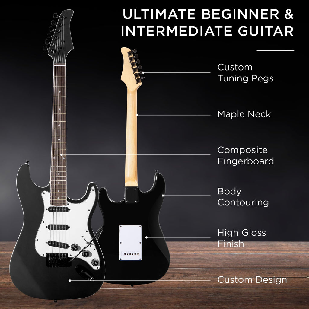 39in Full Size Beginner Electric Guitar Starter Kit with Case, Amp, Strings, Pick - Jet Black J3740