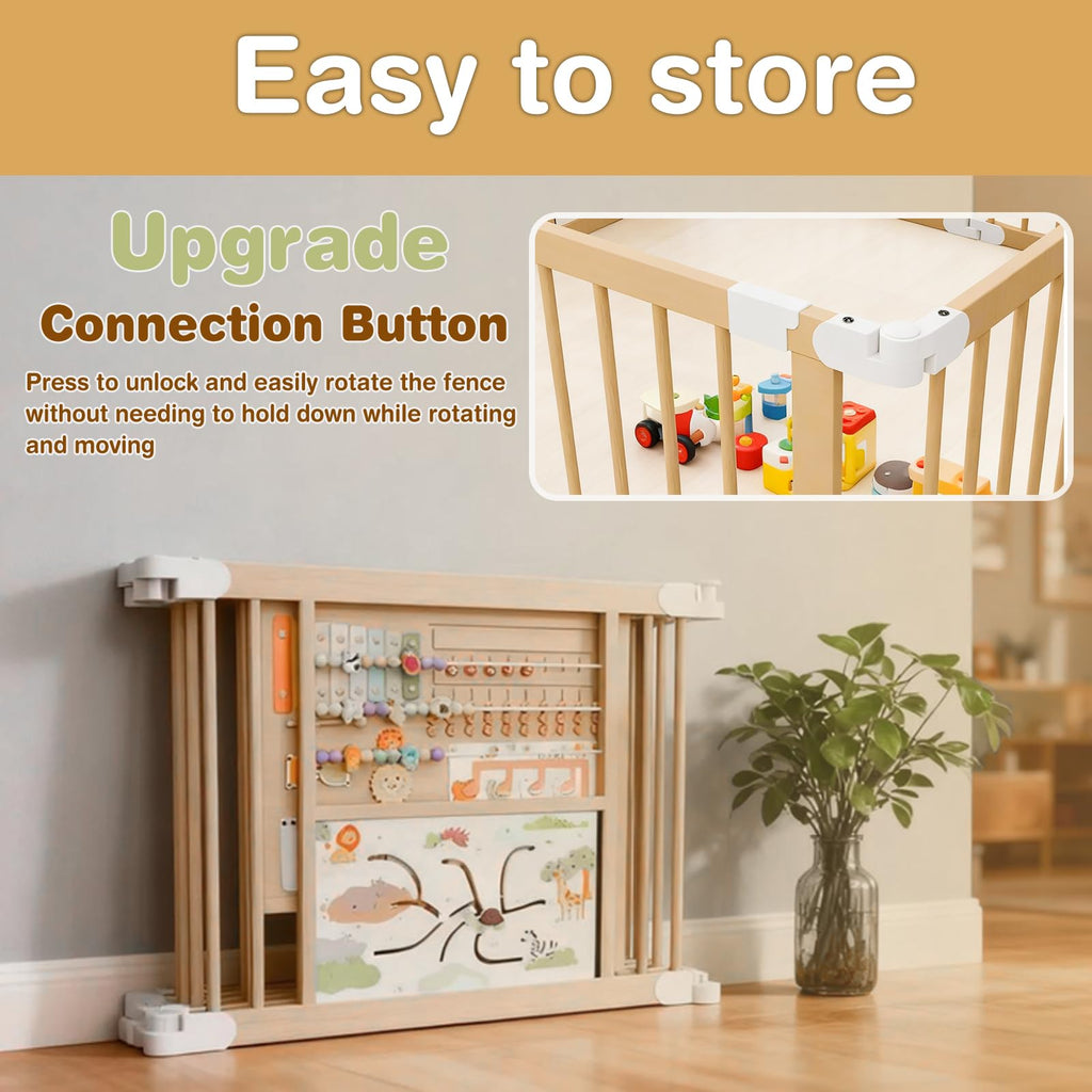 Foldable Wooden Baby Playpen with Toy Set W23905