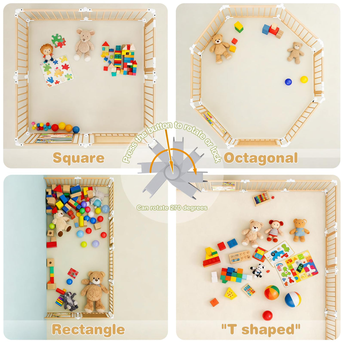 Foldable Wooden Baby Playpen with Toy Set W23905