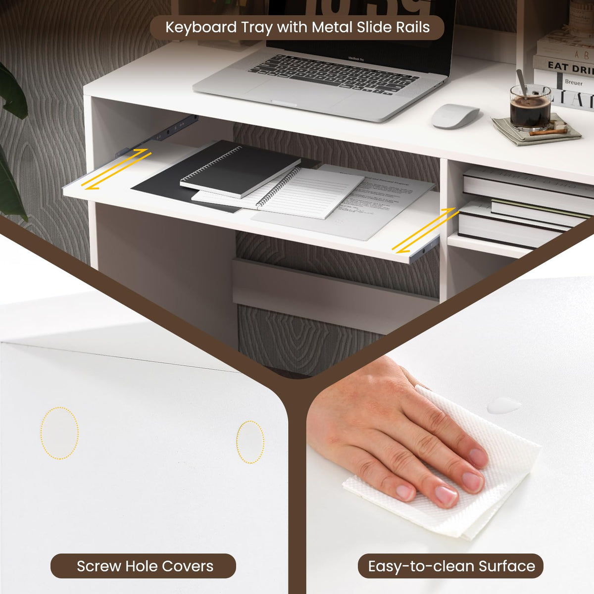 White Computer Desk with Hutch N789