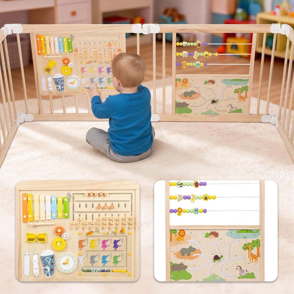 Foldable Wooden Baby Playpen with Toy Set W23905