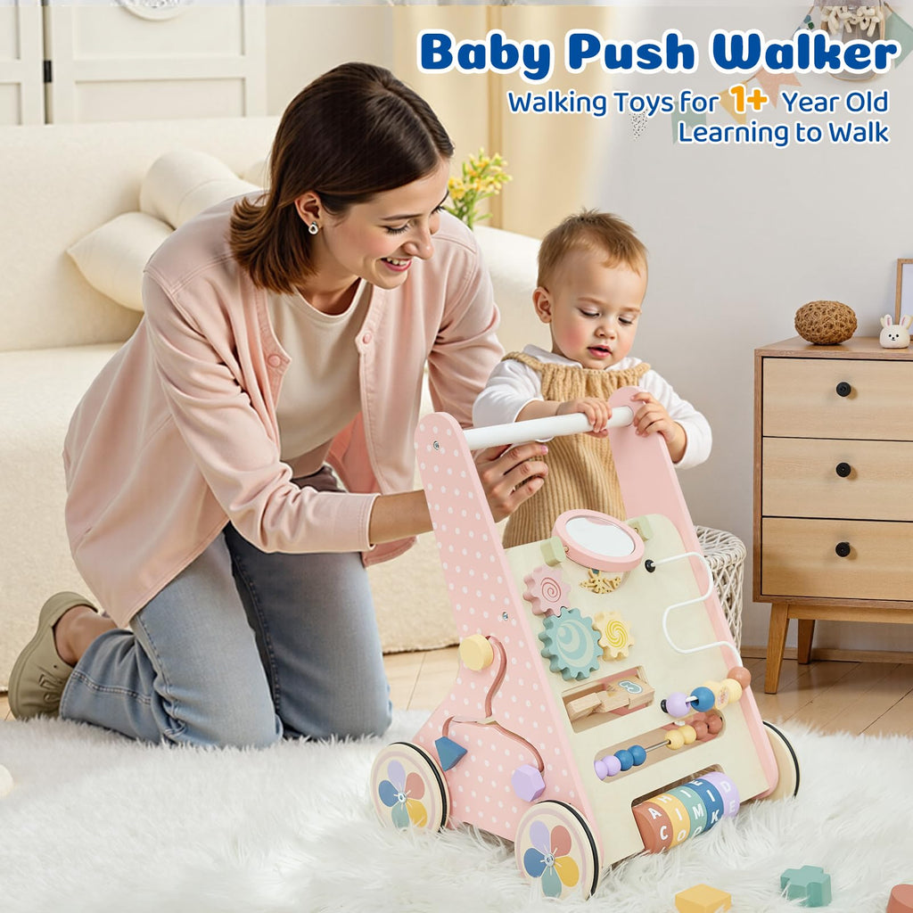 Pink Wooden Baby Walker S6577