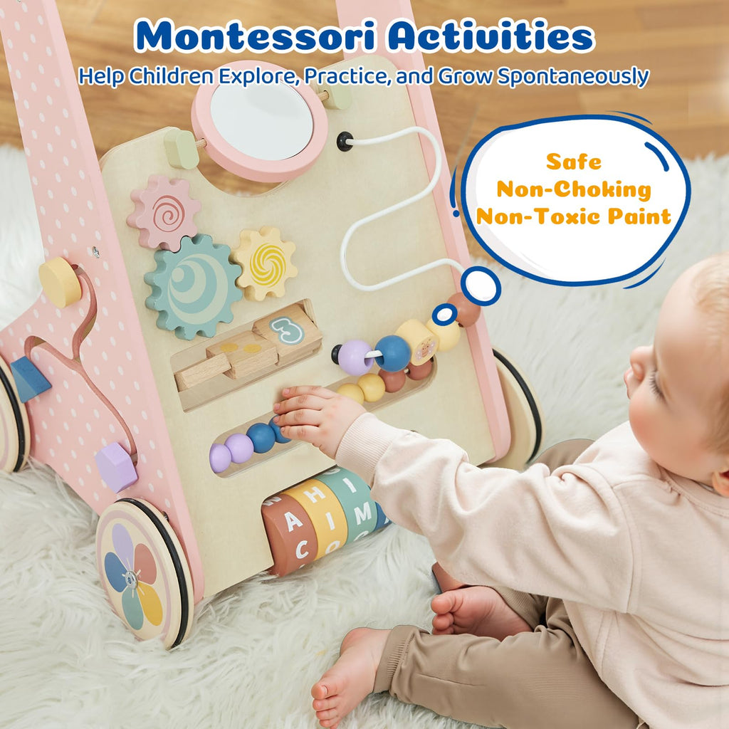 Pink Wooden Baby Walker S6577