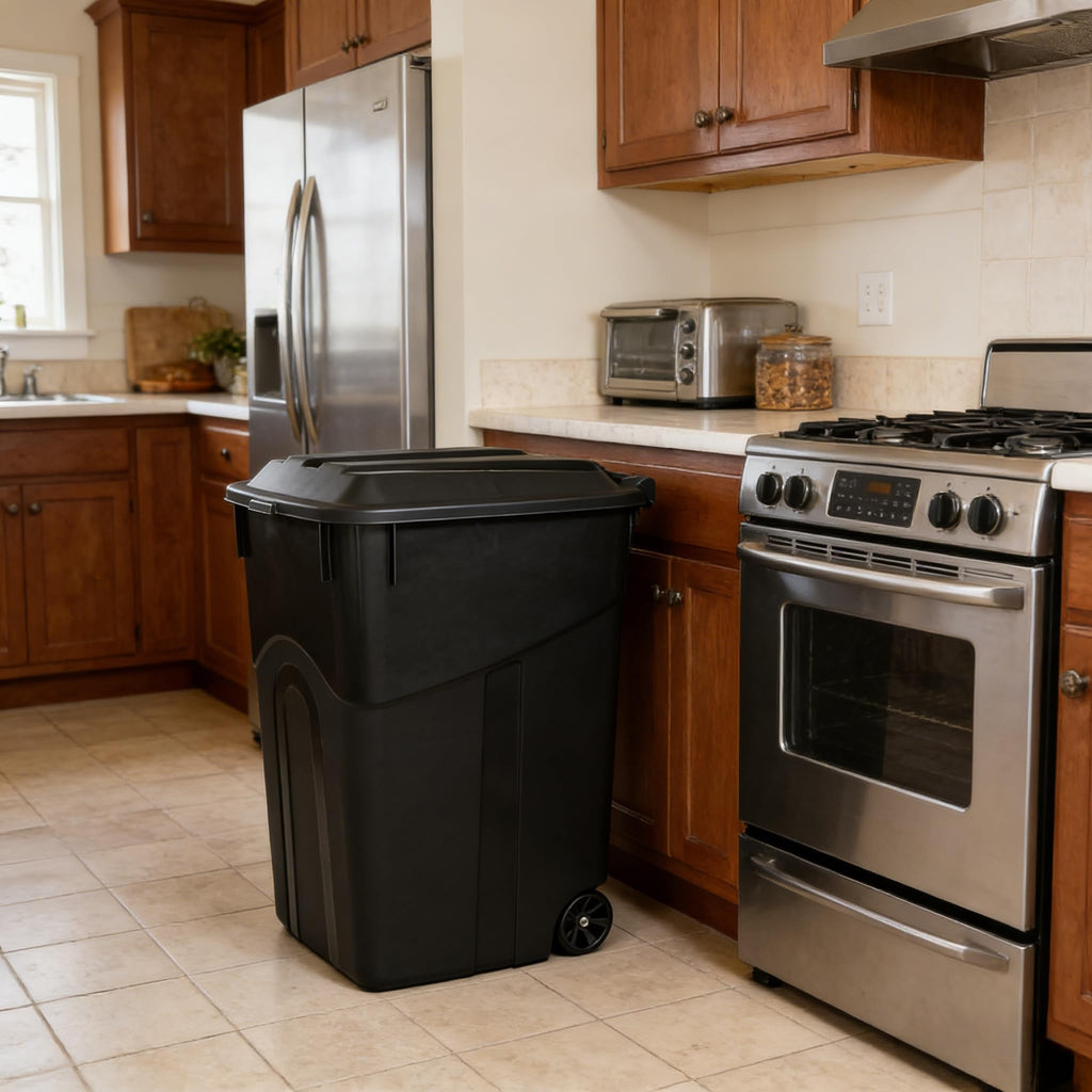 45 Gallon Wheeled Trash Can with Attached Lid L905807