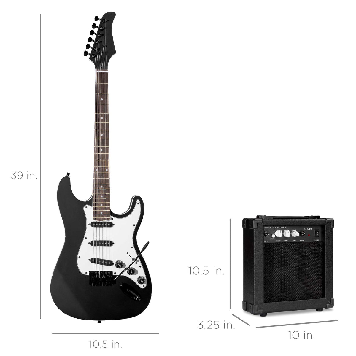 39in Full Size Beginner Electric Guitar Starter Kit with Case, Amp, Strings, Pick - Jet Black J3740
