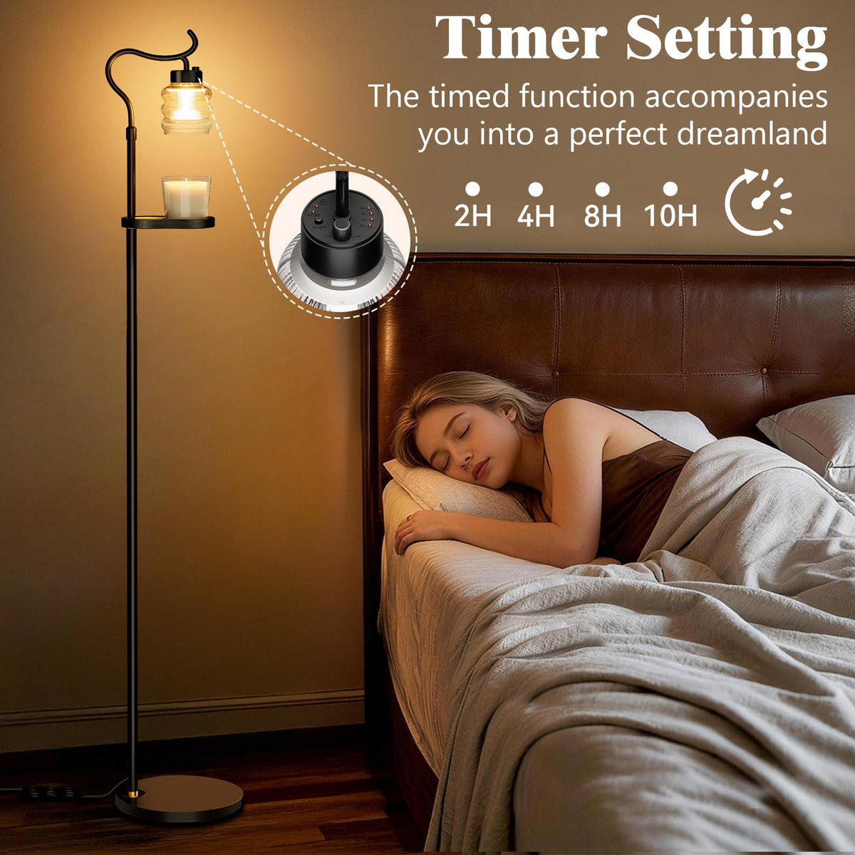 Dimmable Height Adjustable Candle Warmer Floor Lamp with Timer T7248
