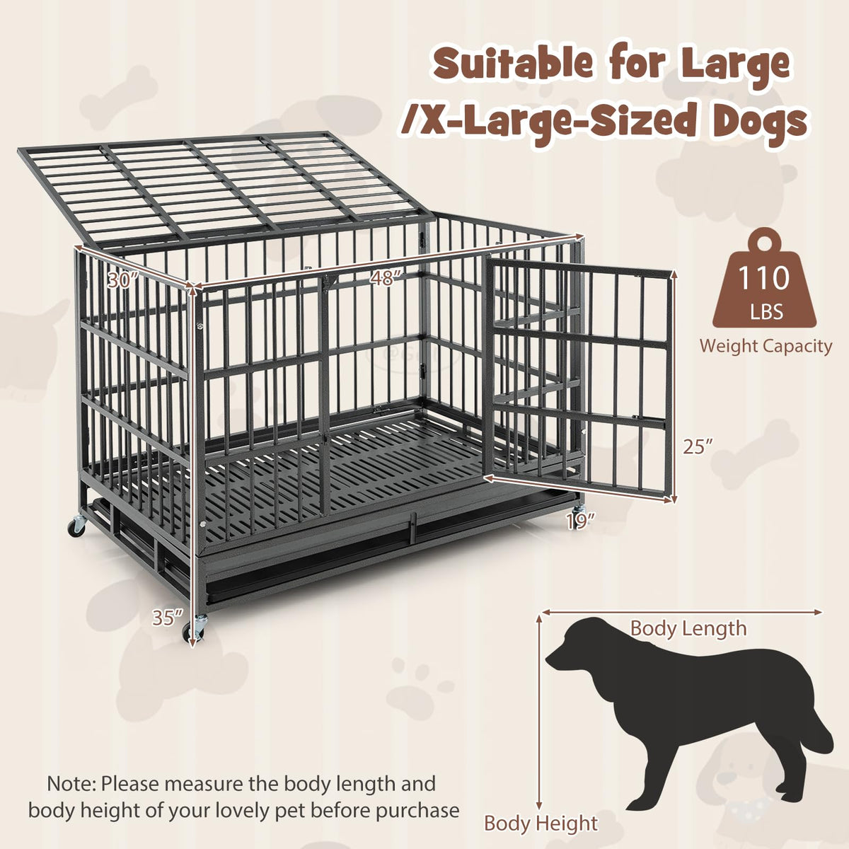 48 Inch Foldable Metal Dog Crate with 2 Lockable Doors A794050