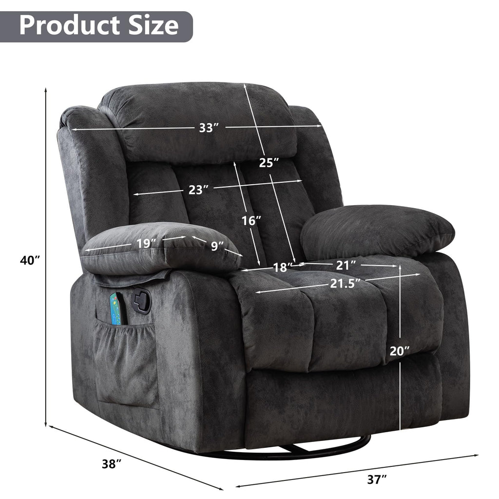 Gray Massage Swivel Rocker Recliner Chair A7766