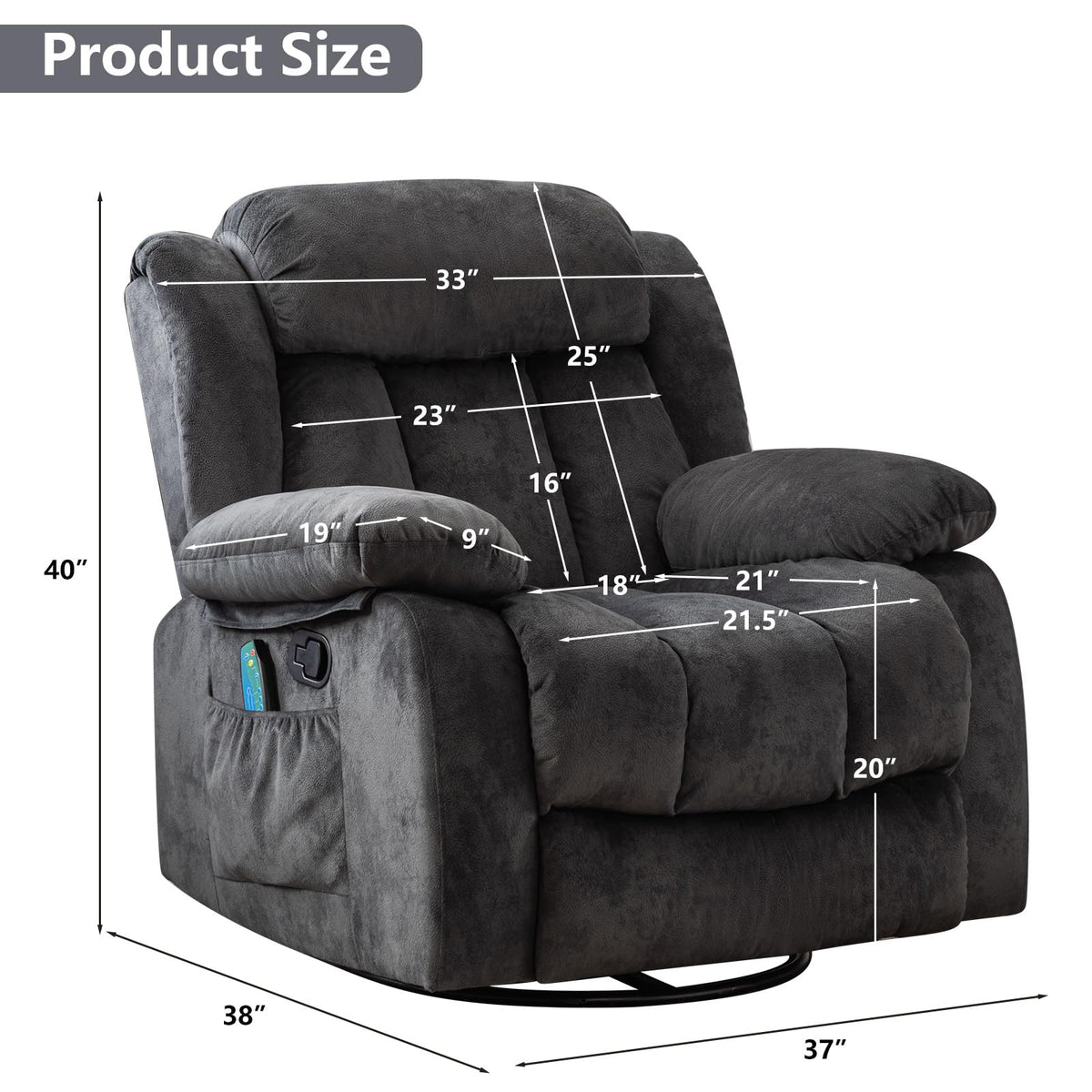 Gray Massage Swivel Rocker Recliner Chair A7766