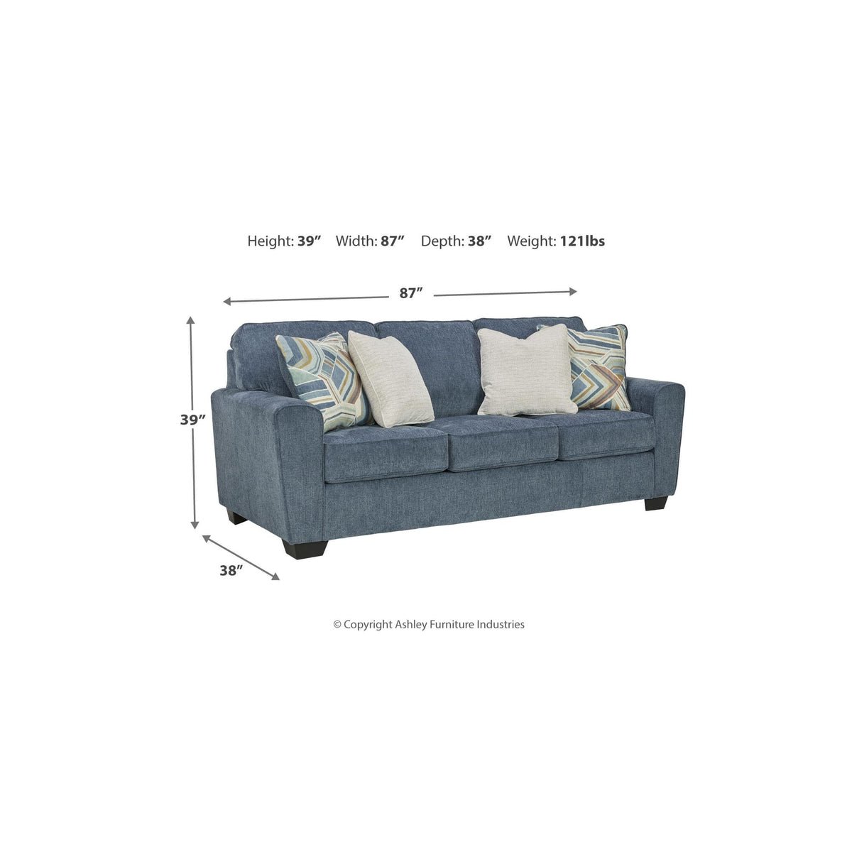 Blue Chenille 3 Seater Couch L92196