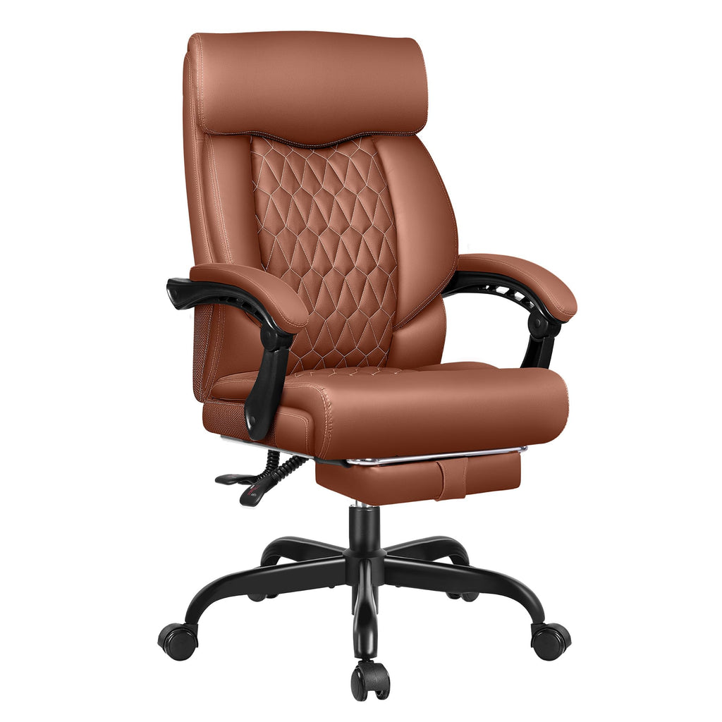 Big and Tall Brown Leather Office Chair with Footrest M6082