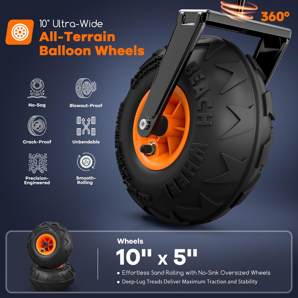 Collapsible Beach Wagon with Balloon Wheels, 560lbs, Black H767