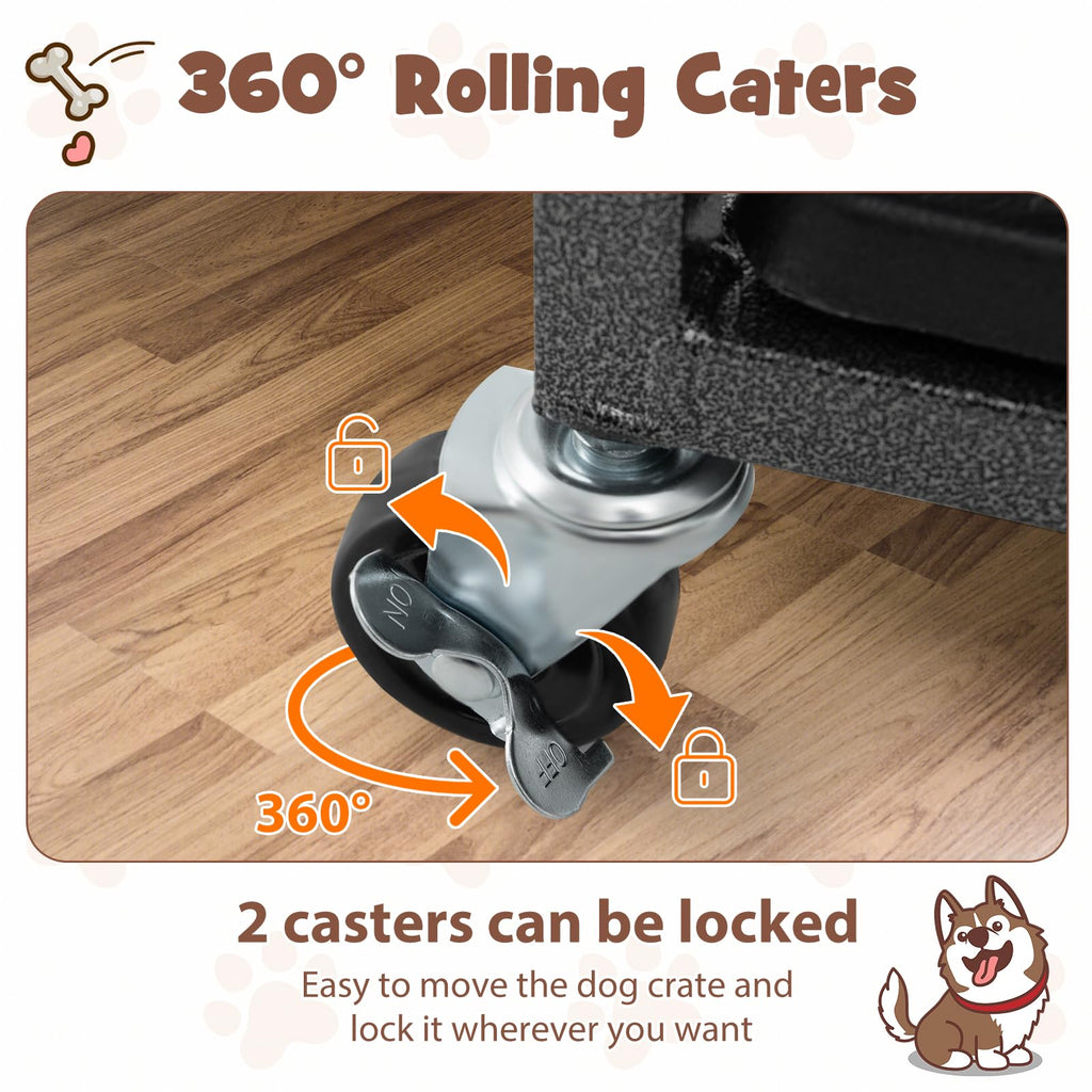 48 Inch Foldable Metal Dog Crate with 2 Lockable Doors A794050