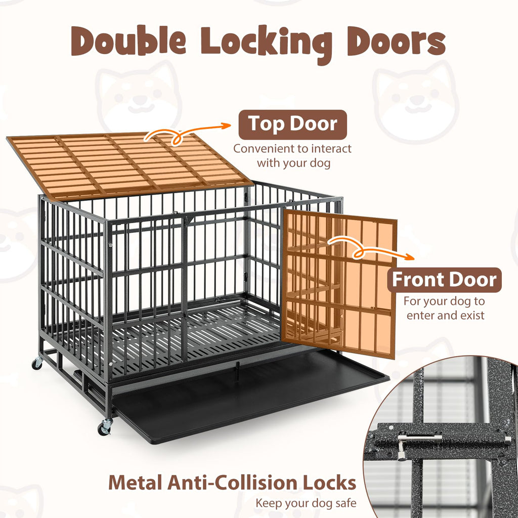 48 Inch Foldable Metal Dog Crate with 2 Lockable Doors A794050