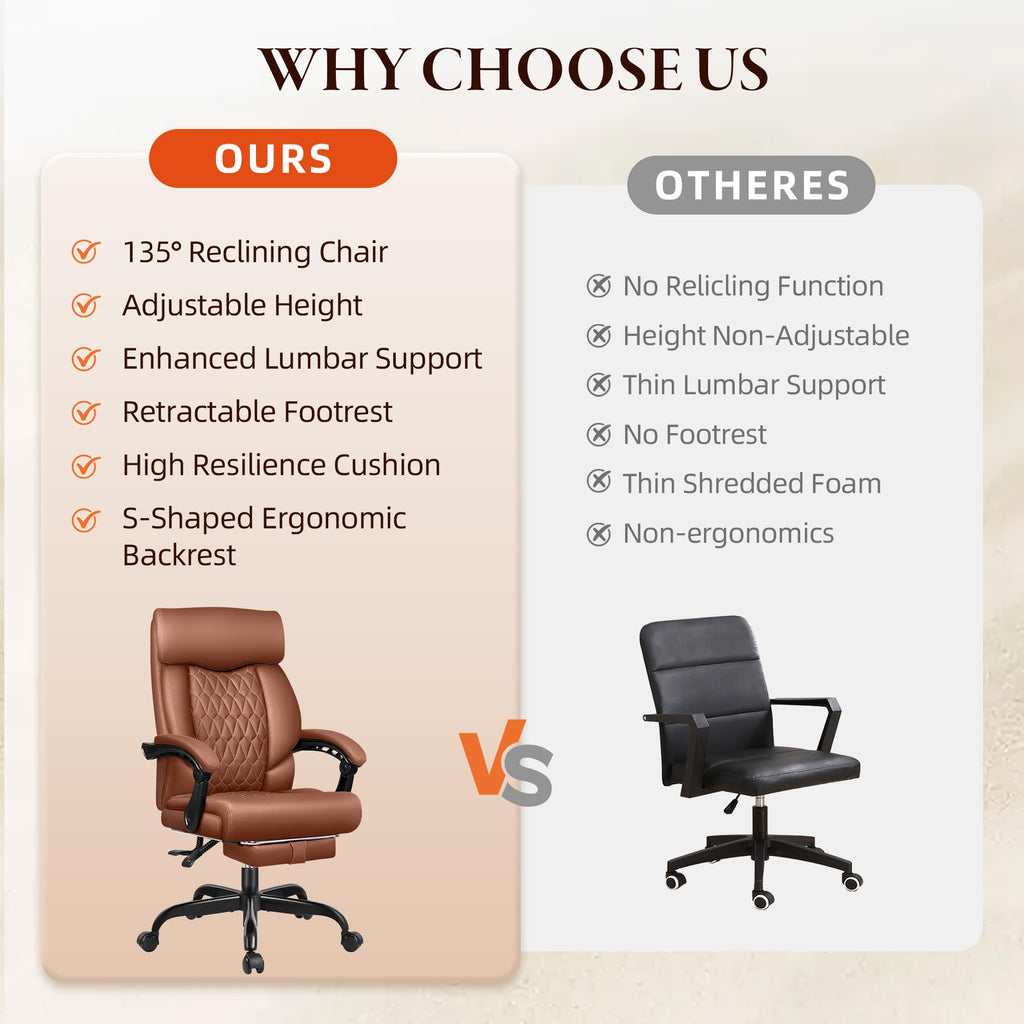 Big and Tall Brown Leather Office Chair with Footrest M6082