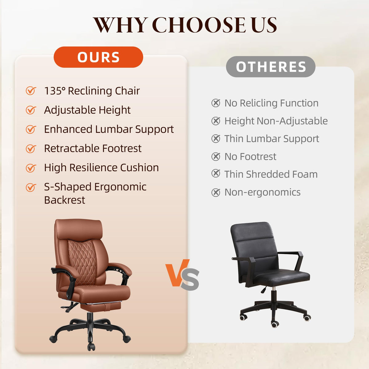 Big and Tall Brown Leather Office Chair with Footrest M6082