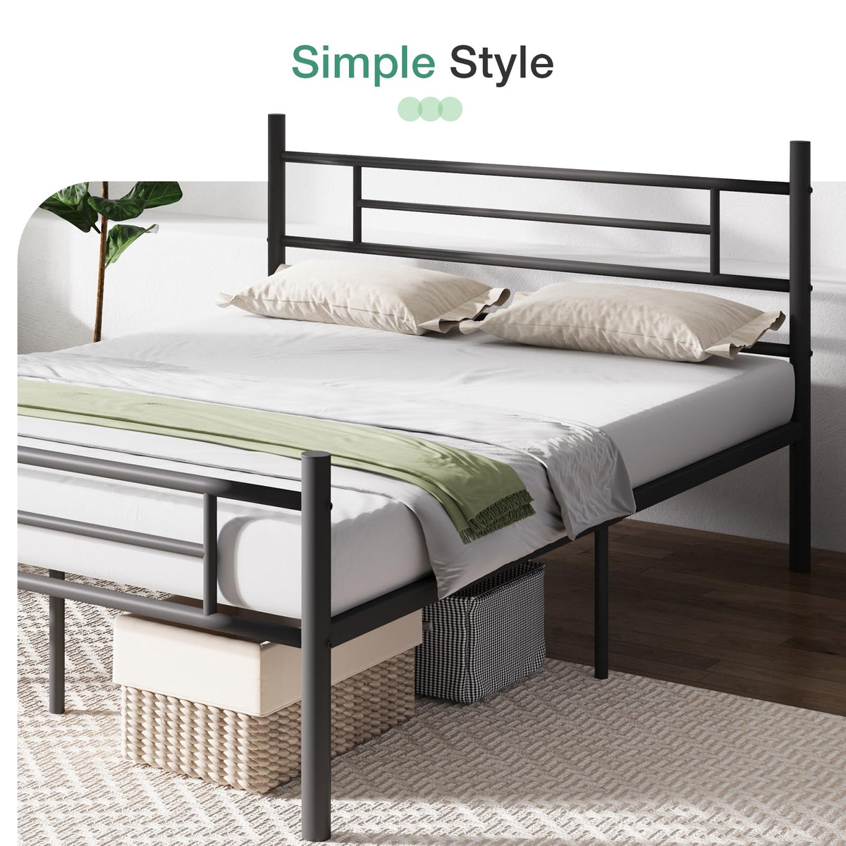 Full Size Metal Platform Bed Frame with Headboard and Footboard B94684