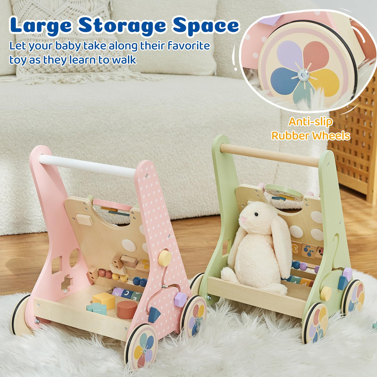 Pink Wooden Baby Walker S6577