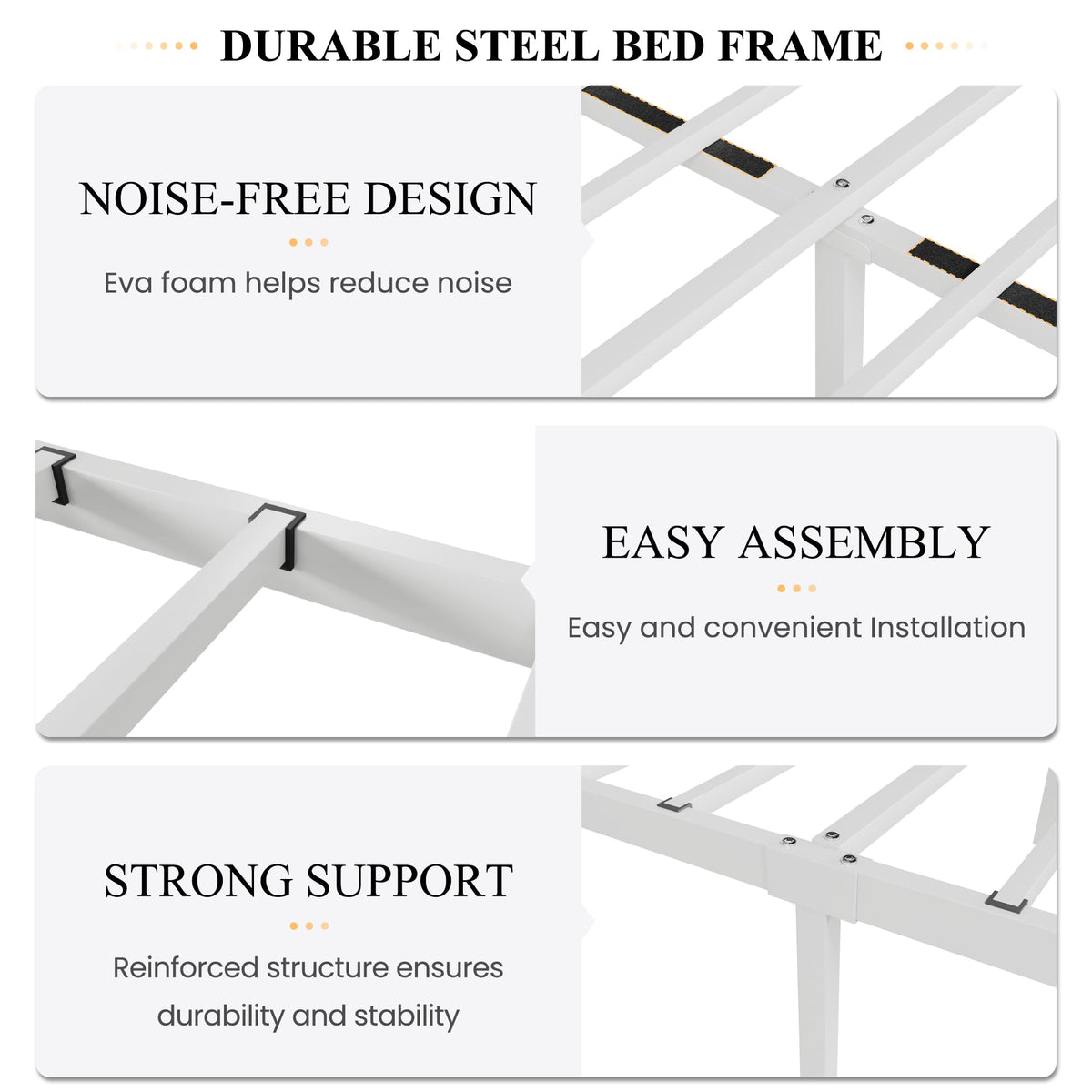 Full Size White Metal Bed Frame with Headboard V6013