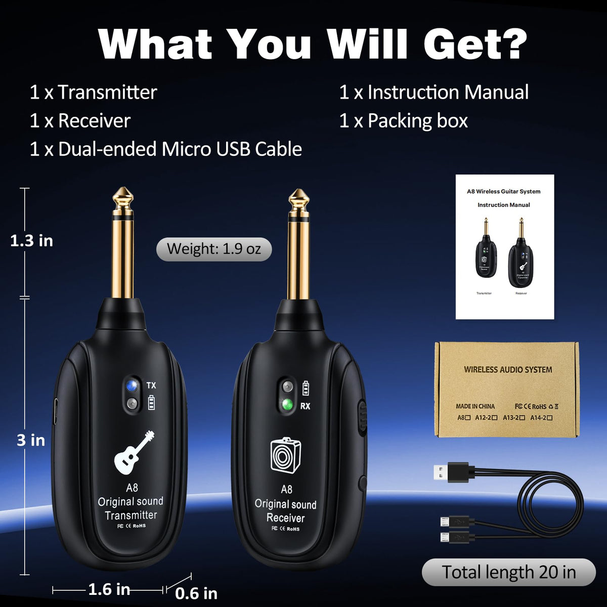 Wireless Guitar System UHF 2 Modes Y242