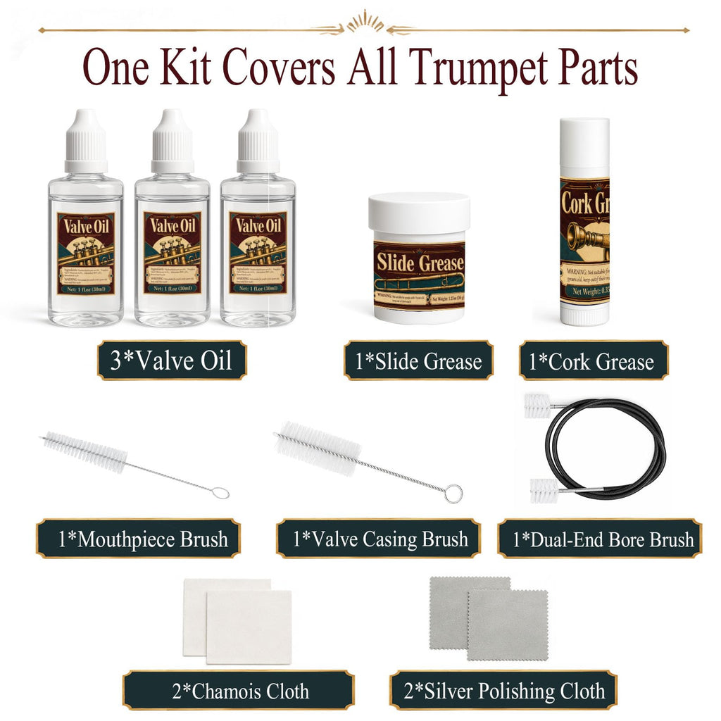 Trumpet Cleaning Kit with Oil, Grease & Brushes D451715