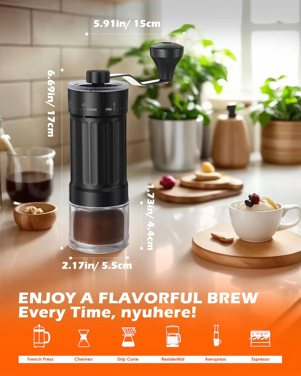 Manual Ceramics Burr Coffee Grinder with 40 Adjustable Settings N269351
