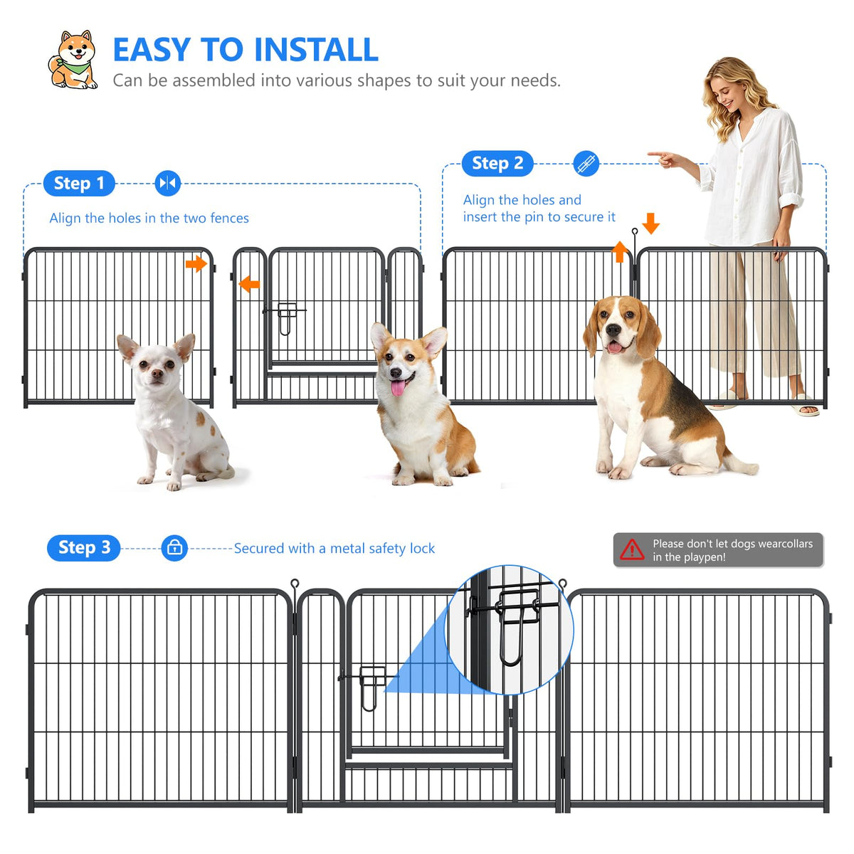 32 Inch 16 Panels Foldable Dog Playpen V697