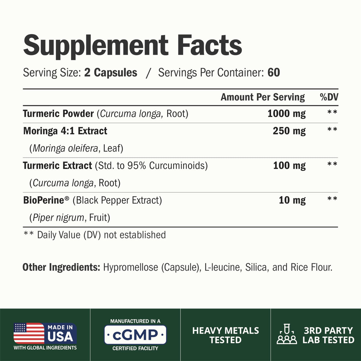 Moringa Capsules 4:1 Extract with Turmeric 120 Capsules E4604