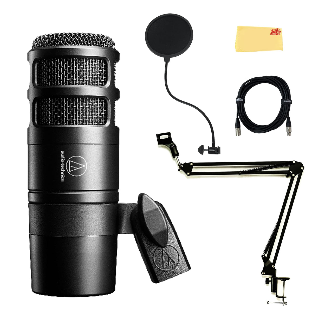 Hypercardioid Dynamic Podcast Microphone Bundle with Pop Filter, Boom Arm, XLR Cable X3100