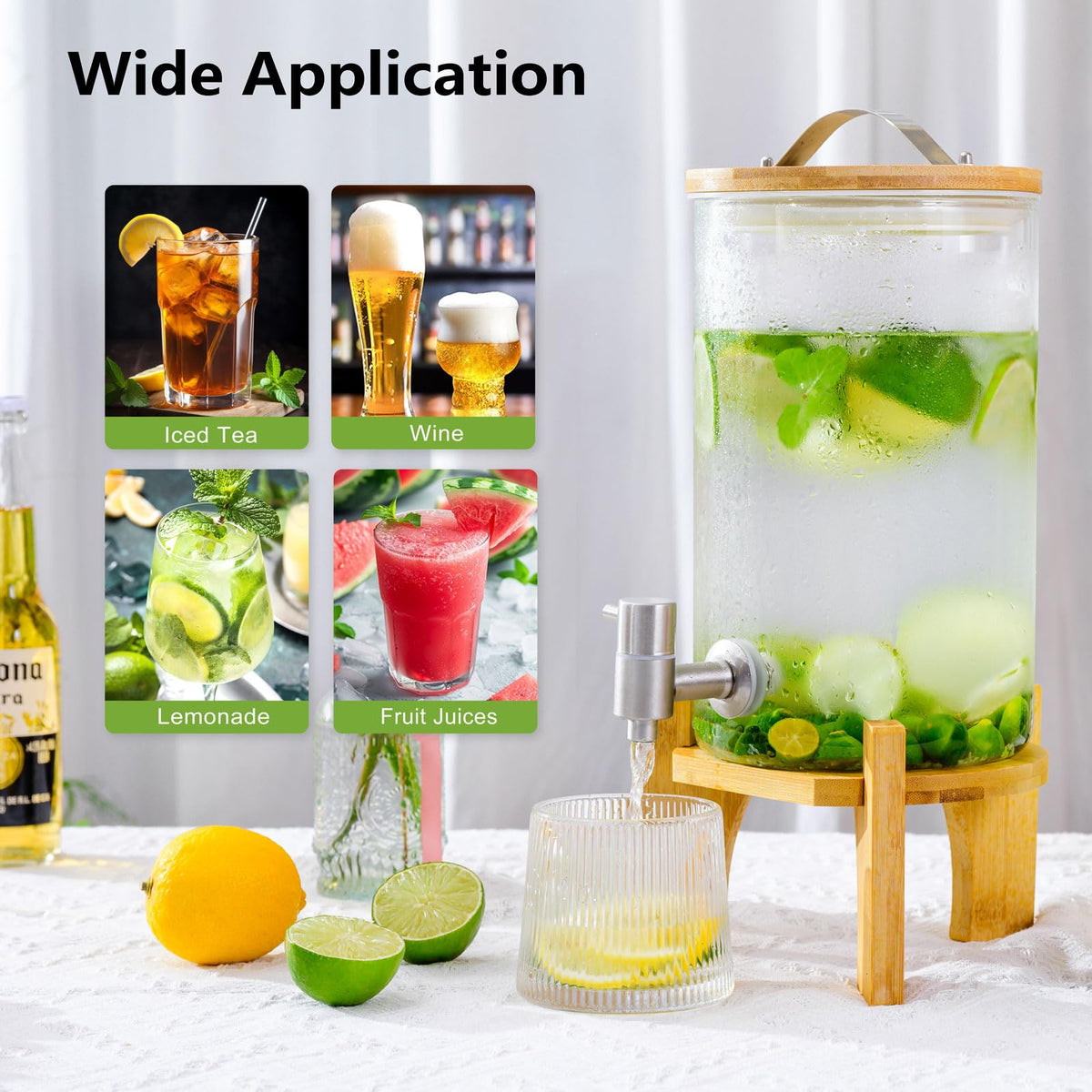 1.2 Gallon Glass Drink Dispenser with Stand and Spigot, 2 Pack U9982