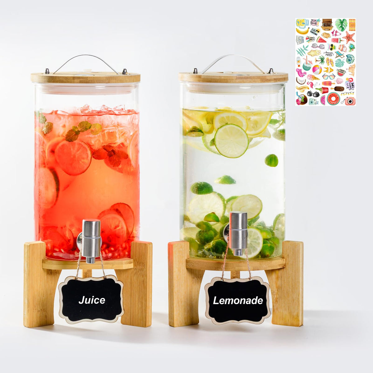1.2 Gallon Glass Drink Dispenser with Stand and Spigot, 2 Pack U9982