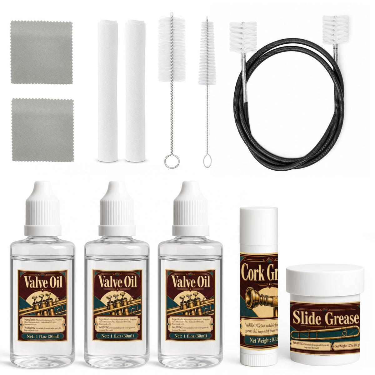 Trumpet Cleaning Kit with Oil, Grease & Brushes D451715