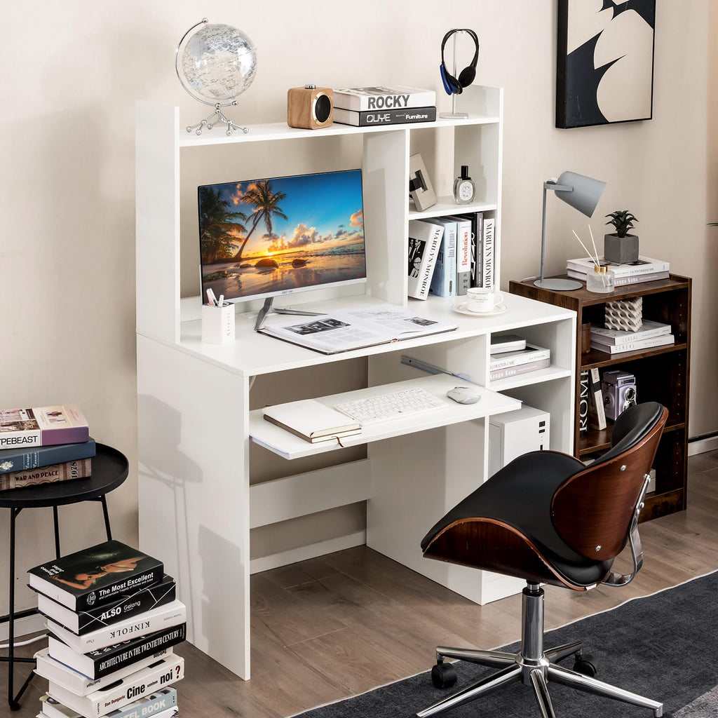 White Computer Desk with Hutch N789