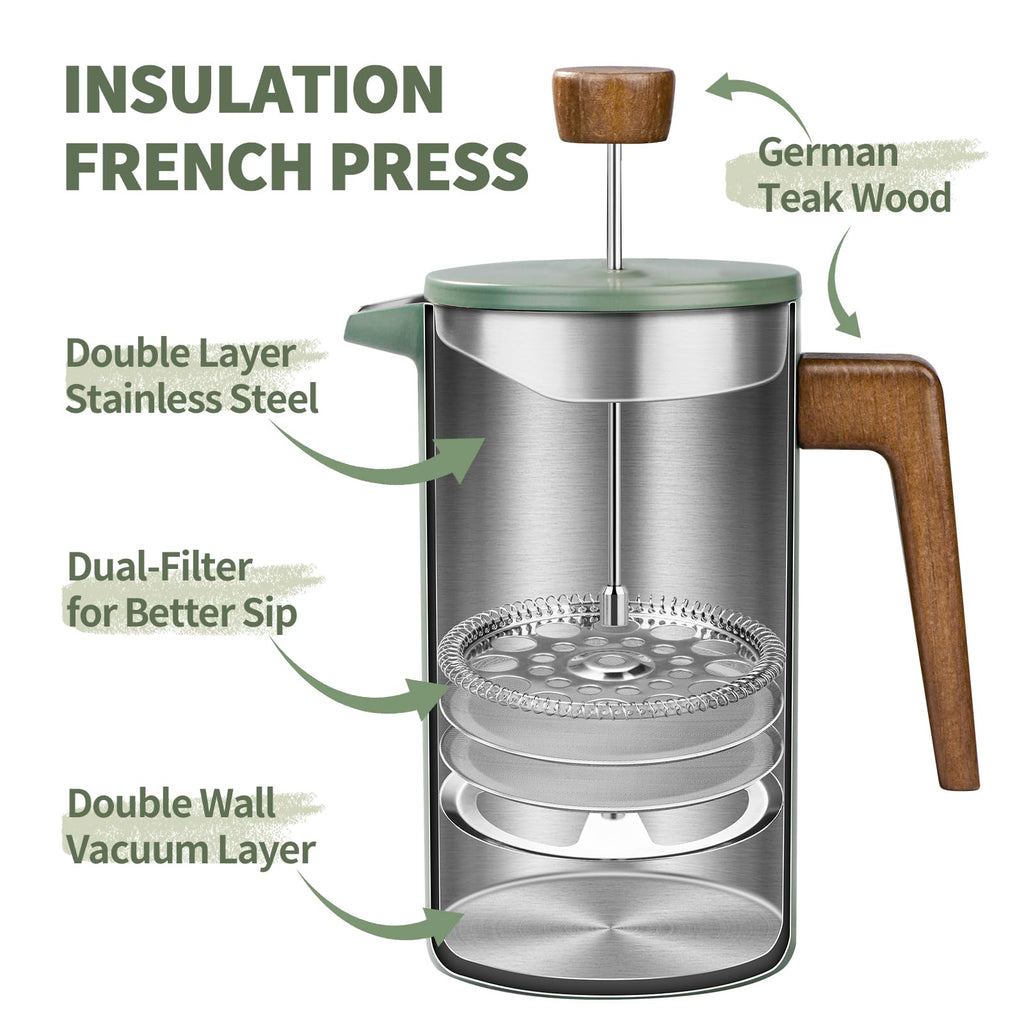 34oz Stainless Steel Double Wall Insulated French Press X931797