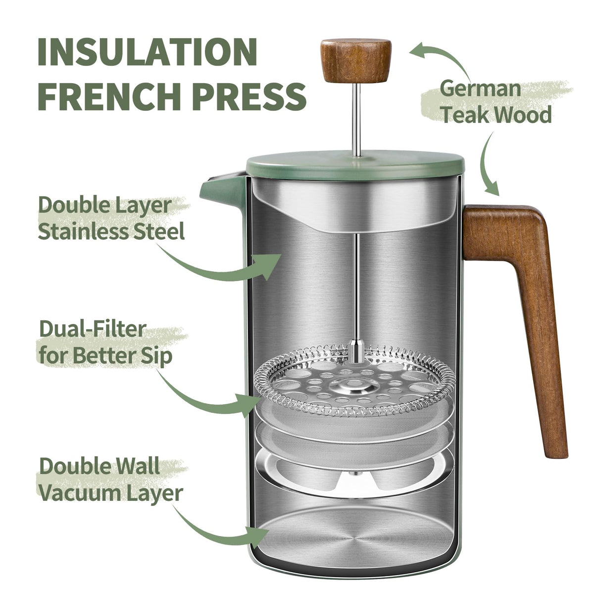 34oz Stainless Steel Double Wall Insulated French Press X931797