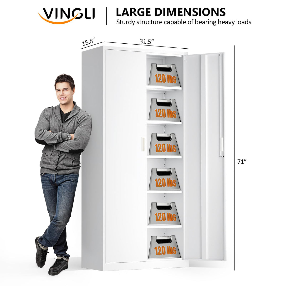 White Metal Storage Cabinet with 2 Doors and 5 Adjustable Shelves S9241