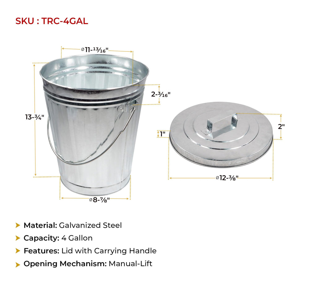 4 Gallon Galvanized Steel Trash Can with Lid J6633