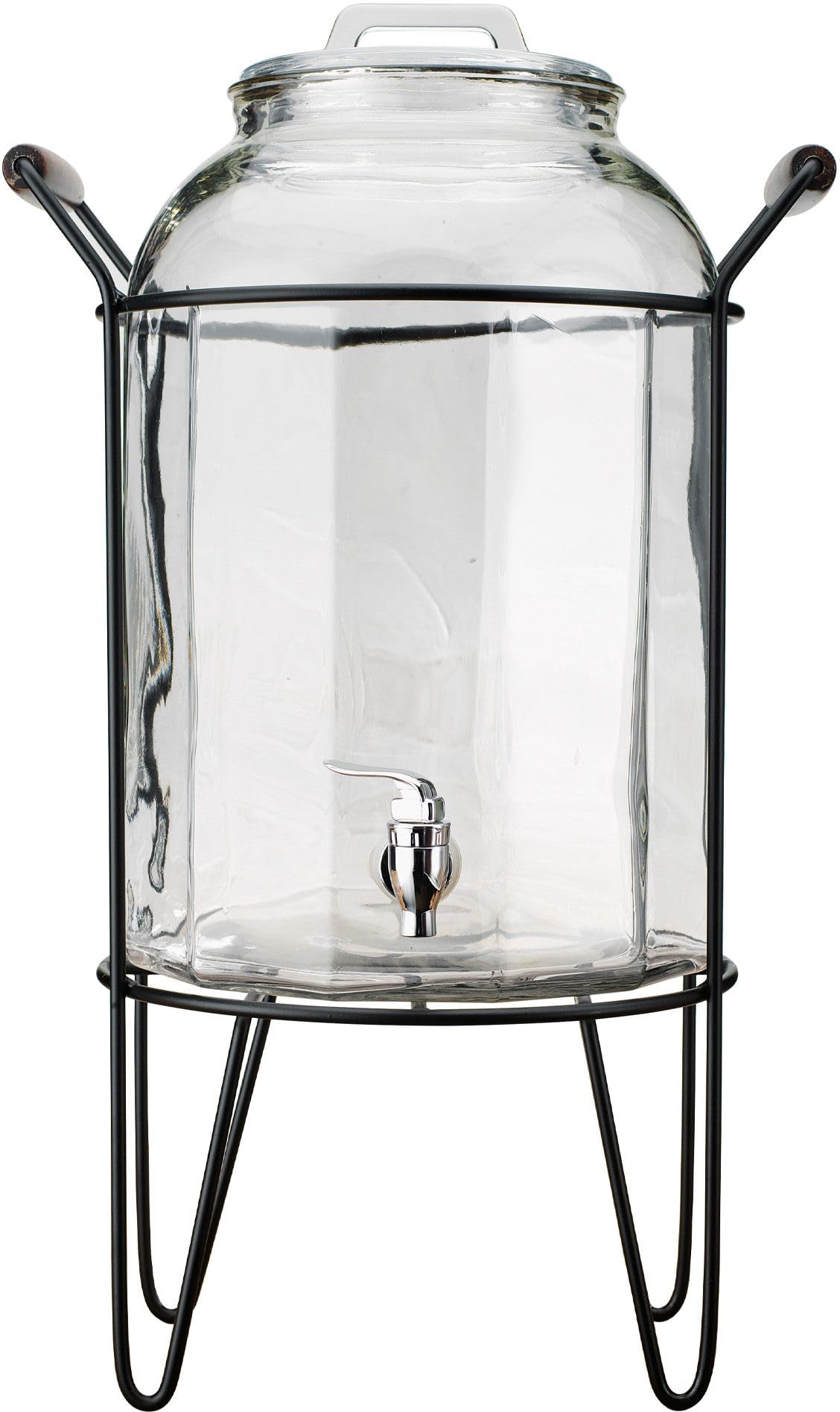 3 Gallon Glass Beverage Dispenser with Glass Lid and Metal Stand G3056