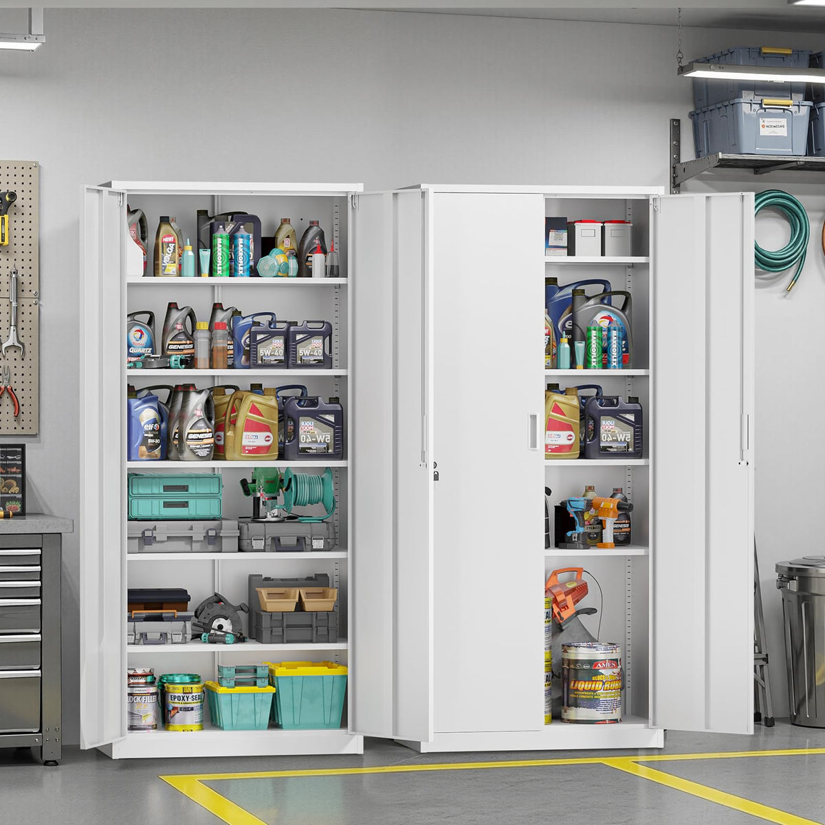 White Metal Storage Cabinet with 2 Doors and 5 Adjustable Shelves S9241
